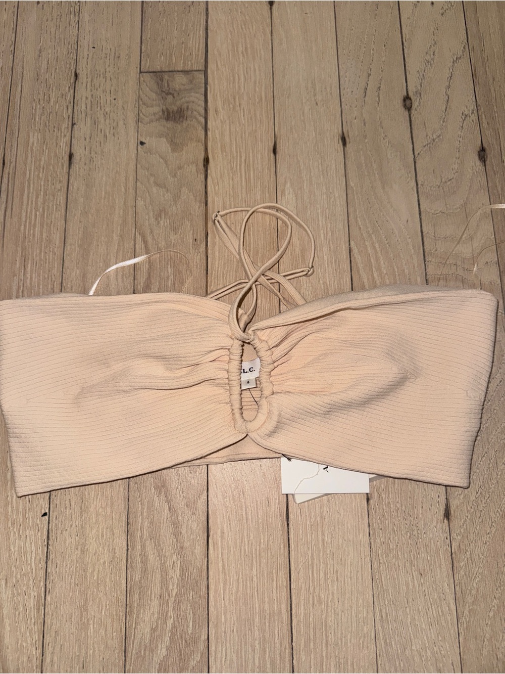 A.L.C. Blush Strapless Tie-Front Ribbed Bandeau